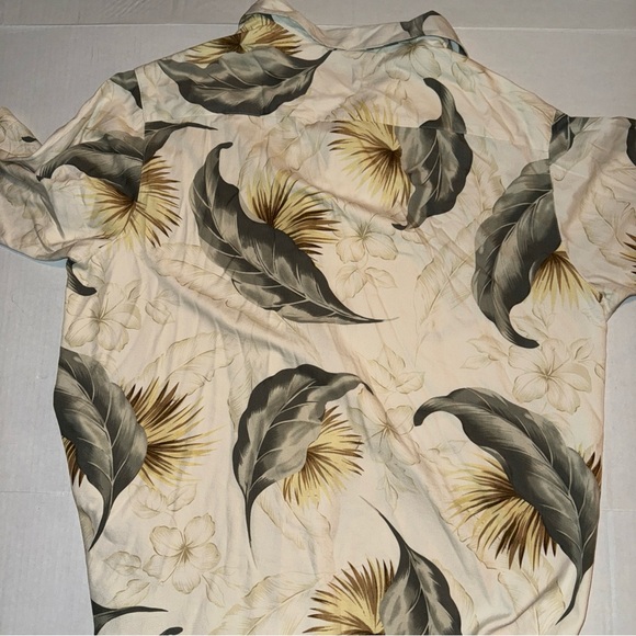 Mens Caribbean Beige Palm Leaves Silk/Cotton Hawaiian Shirt Wooden Button 2XL - Picture 9 of 9